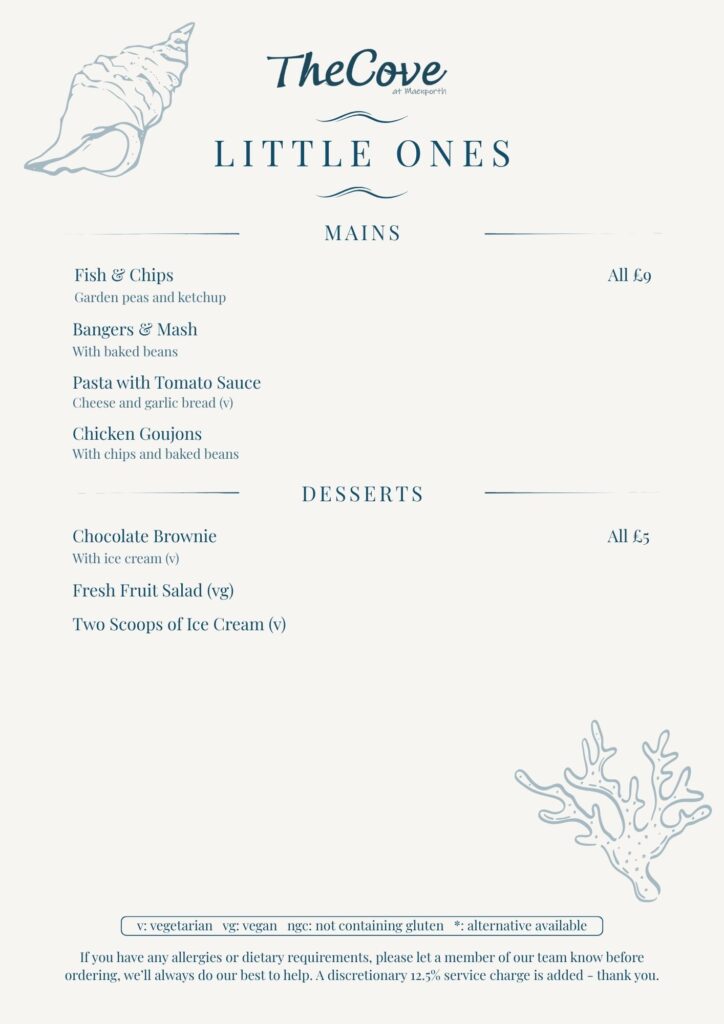 The Cove Kids Menu Spring 2026